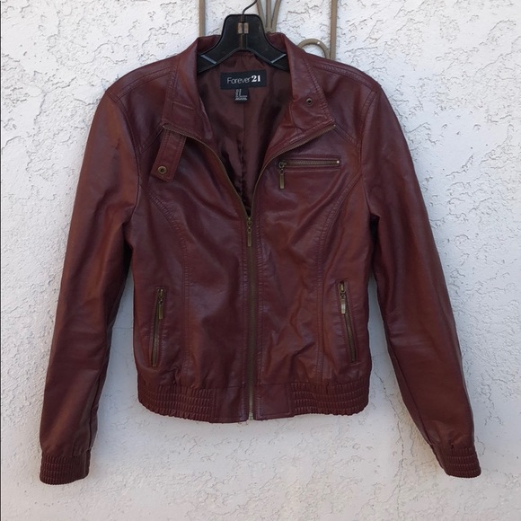 Forever 21 Jackets & Blazers - Forever 21 Dark Red Faux Leather Jacket